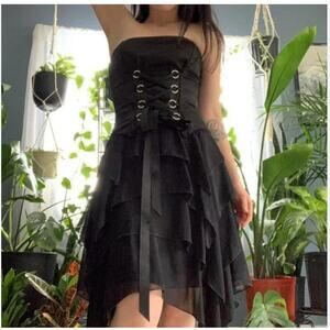 Jessica McClintock Y2K Fairy Dress Size 6 Black Corset Whimsigoth Witchy Formal